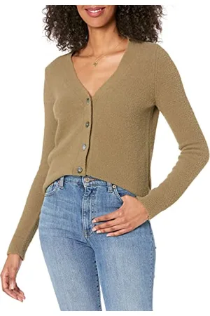 THE DROP Francine, Cardigan Morbido con Scollo a V e Bottoni Frontali da Donna, Capperi Olive, M
