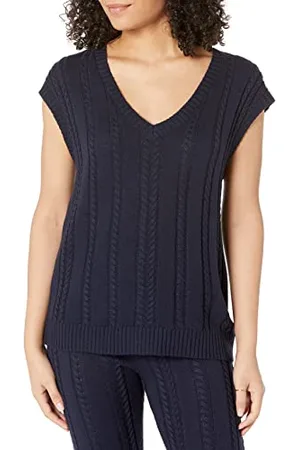 THE DROP Frankie Loose Fit V-Neck Cable Vest Gilet, , 3XL Plus