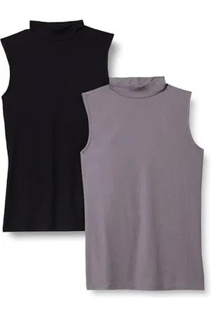 Amazon Top Senza Maniche in Maglia a Costine Slim Fit con Scollo a Lupetto Donna, Pacco da 2, , XS