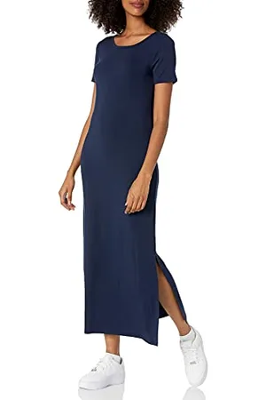 Amazon Vestito Molto Lungo con Spacco Laterale Girocollo a Maniche Corte con vestibilità Standard in Jersey (in precedenza Daily Ritual) Donna, , S