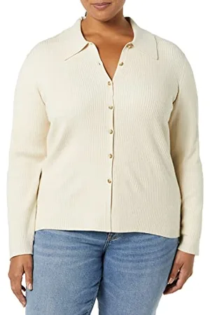 Amazon Cardigan Stile Polo Elasticizzato a Costine con Spessore Sottile (in precedenza Daily Ritual) Donna, , XL