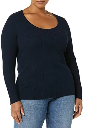 Amazon Maglione a maniche lunghe elasticizzato con scollo rotondo e spessore sottile (disponibile in taglie forti) Donna, , XXL Plus