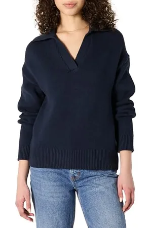 Amazon Maglione Pullover Stile Polo in Cotone Grammatura Alta, vestibilità Rilassata Donna, , M