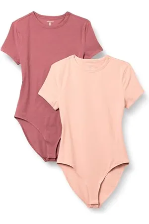 Amazon Body a Maniche Corte Aderente in Cotone Elasticizzato Donna, Pacco da 2, , XL