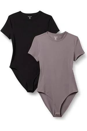 Amazon Body a Maniche Corte Aderente in Cotone Elasticizzato Donna, Pacco da 2, , XXL