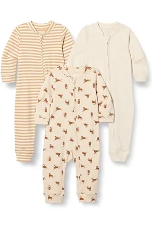 Amazon Tutina Notte Senza Piedi in Cotone con Zip Frontale Unisex Bimbi, Pacco da 3, , Newborn