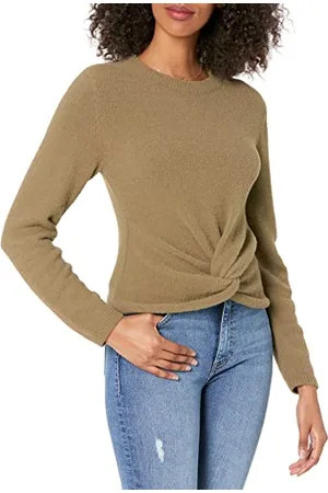 THE DROP Eloise, Maglione Corto a Maniche Lunghe con Incrocio Frontale da Donna, Capperi Olive, XL