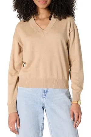 Amazon Felpa Corta Leggera con Scollo a V, vestibilità Comoda Donna, , XXS