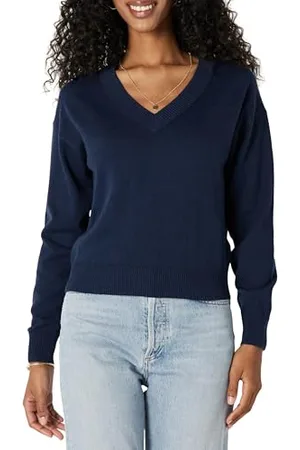Amazon Felpa Corta Leggera con Scollo a V, vestibilità Comoda Donna, , XL