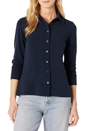 Amazon Camicia Abbottonata in Jersey Opaco dalla vestibilità Regolare Donna, , XXL