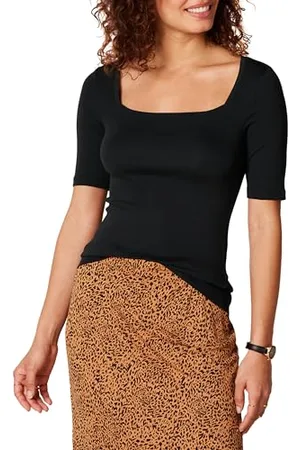Amazon T-Shirt Aderente con Scollo Quadrato e Mezze Maniche Donna, , S