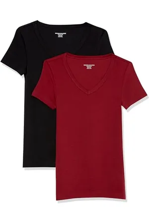 Amazon T-Shirt con Scollo a v a Maniche Corte Slim Donna, Pacco da 2, , XXL