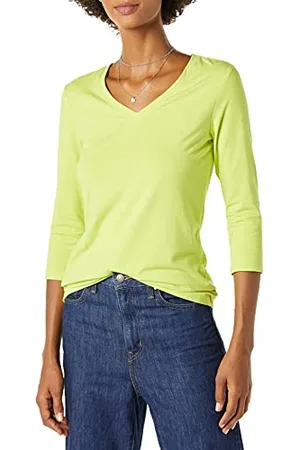 Amazon T-Shirt con Scollo A v con Maniche A Tre Quarti con vestibilità Classica (Taglie Forti Disponibili) Donna, , XS