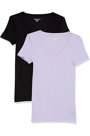 Amazon T-Shirt con Scollo a v a Maniche Corte Slim Donna, Pacco da 2, , L