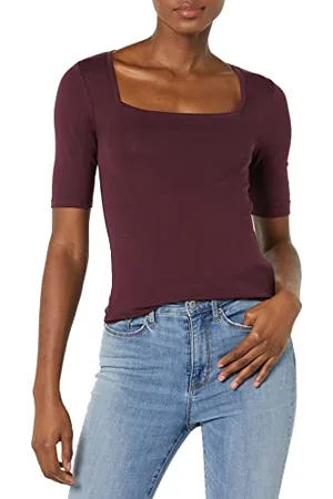 Amazon T-Shirt Aderente con Scollo Quadrato e Mezze Maniche Donna, , XL