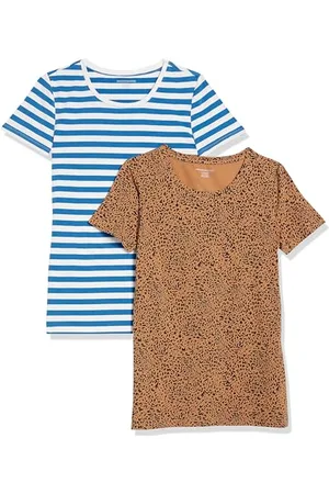 Amazon T-Shirt Girocollo a Maniche Corte con vestibilità Classica Donna, Pacco da 2, , XS