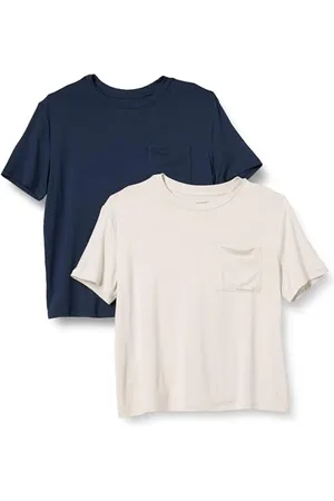 Amazon T-Shirt con Tasca Girocollo a Maniche Corte con vestibilità Comoda in Jersey Donna, Pacco da 2, , XS