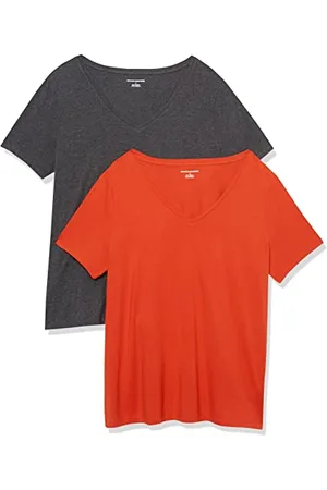 Amazon T-Shirt a Maniche Corte con Scollo a V, Taglie Forti Donna, Pacco da 2, , 6XL Plus