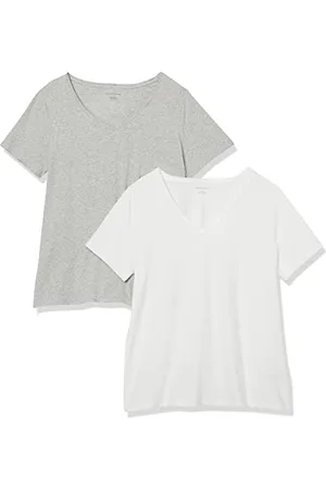 Amazon T-Shirt a Maniche Corte con Scollo a V, Taglie Forti Donna, Pacco da 2, , 3XL Plus