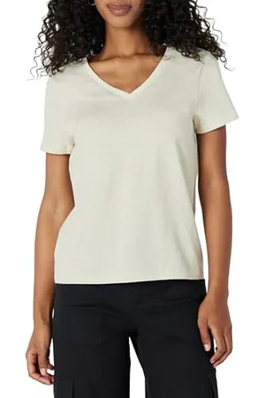 Amazon T-Shirt Scollo a V a Maniche Corte 100% Cotone vestibilità Classica Donna, , L