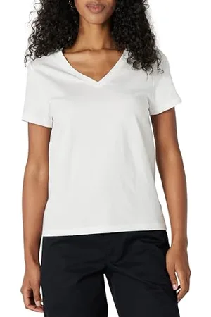 Amazon T-Shirt Scollo a V a Maniche Corte 100% Cotone vestibilità Classica Donna, Pacco da 2, , XXS