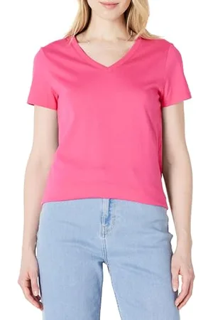 Amazon T-Shirt Scollo a V a Maniche Corte 100% Cotone vestibilità Classica Donna, , L