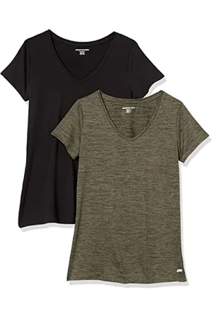Amazon T-Shirt con Scollo a v a Maniche Corte Elasticizzata Tecnica - Colori Fuori Produzione Donna, Pacco da 2, , 5XL Plus