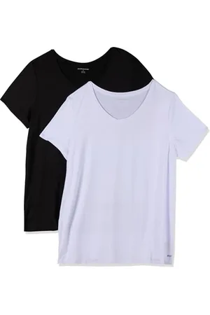 Amazon T-Shirt con Scollo a v a Maniche Corte Elasticizzata Tecnica - Colori Fuori Produzione Donna, Pacco da 2, , XL Plus