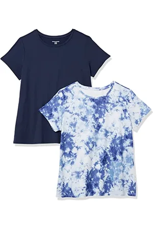 Amazon Tech Tech - Maglietta Girocollo a Maniche Corte Elasticizzata, Taglia Plus, Confezione da 2, Colore: Blu Navy, Astratto, M