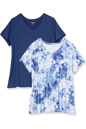 Amazon T-Shirt con Scollo a v a Maniche Corte Elasticizzata Tecnica - Colori Fuori Produzione Donna, Pacco da 2, , XL Plus