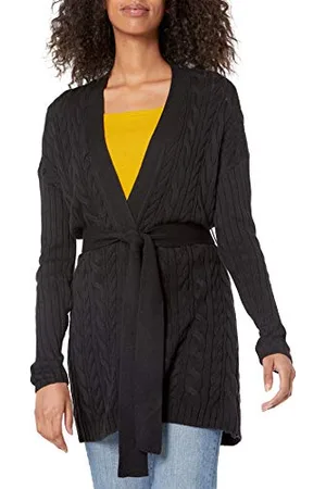 Amazon Maglione cardigan lungo aperto sul davanti con cintura morbida Donna, , XS