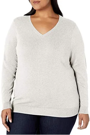 Amazon Maglione con Scollo A v A Maniche Lunghe Leggera con vestibilità Classica (Taglie Forti Disponibili) Donna, , XL Plus