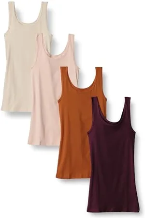 Amazon Canottiera vestibilità Aderente Donna, Pacco da 4, , XXL