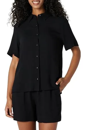 Amazon Camicia con Bottoni in Twill Fluido, vestibilità Comoda (Pantaloncini Venduti Separatamente) Donna, , XXS