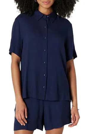 Amazon Camicia con Bottoni in Twill Fluido, vestibilità Comoda (Pantaloncini Venduti Separatamente) Donna, , S