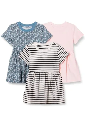 Amazon Abito in jersey a maniche corte Bambine e ragazze, Pacco da 3, , 4 anni