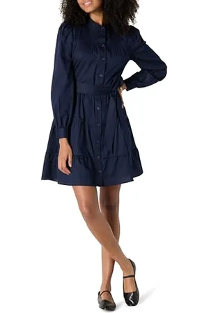 Amazon Abito Chemisier a Balze in Raso di Cotone Fit Classico Donna, , L