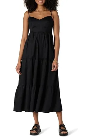 Amazon Maxi Abito A Balze con Spalline Sottili in Raso di Cotone dalla vestibilità Regolare Donna, , XXS