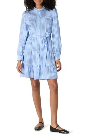 Amazon Abito Chemisier a Balze in Raso di Cotone Fit Classico Donna, , XXL