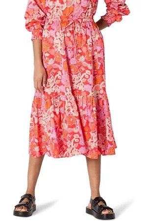 Amazon Gonna Midi Svasata a Balze in Raso di Cotone (Top Venduto Separatamente) Donna, , XS