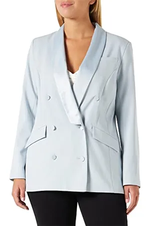 TRUTH & FABLE Marchio Amazon - Giacca Elegante Lunga Donna, Blu (azzurro)., 40, Label: XS