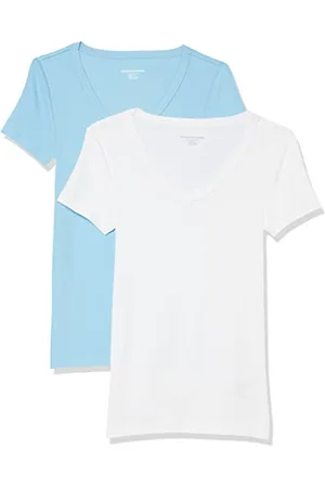 Amazon T-Shirt con Scollo a v a Maniche Corte Slim Donna, Pacco da 2, , XS