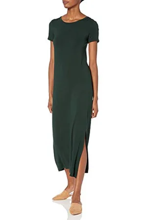 Amazon Vestito Molto Lungo con Spacco Laterale Girocollo a Maniche Corte con vestibilità Standard in Jersey (in precedenza Daily Ritual) Donna, , S