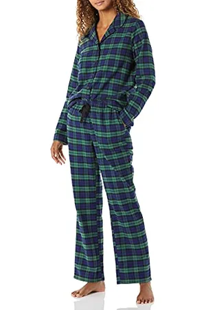 Amazon Set Pigiama in Flanella di Pantaloni e Camicia con Bottoni Frontali a Maniche Lunghe Donna, , M