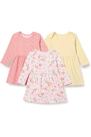 Amazon Abito In Cotone A Maniche Lunghe Bimba, Pacco da 3, , 6-9 mesi