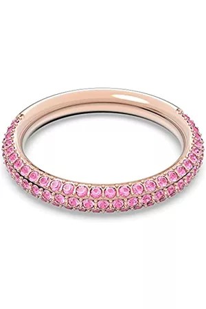 Swarovski Stone Anello, con Brillante Pavé di Cristallo Swarovksi su Tre File, Placcato in Tonalità Oro