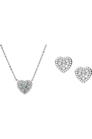 Fossil Donna Orecchini - Elliott Blue Mother - Of - Pearl Hearts Station Necklace, JFS00570040 + Elliott Blue Mother - Of - Pearl Hearts Stud Orecchini, JFS00568040