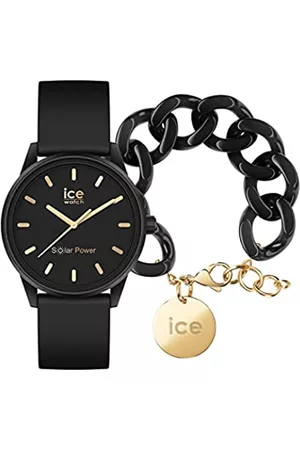 Ice-Watch Solar power Black gold Orologio nero da Donna con Cinturino in silicone 020302 + Chain bracelet - Black - Bracciale in maglia nera XL da donna con medaglia d'oro