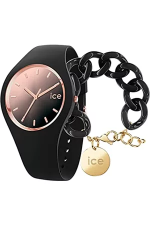 Ice-Watch Sunset Black Orologio Nero da Donna con Cinturino in Silicone, 015748 + Chain bracelet - Black - Bracciale in maglia nera XL da donna con medaglia d'oro