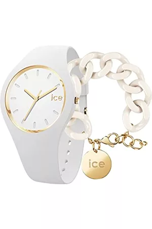 Ice-Watch Glam White Orologio Bianco da Donna con Cinturino in Silicone, 000981 + Chain bracelet - Almond skin - Bracciale in maglia bianca XL da donna con medaglia d'oro